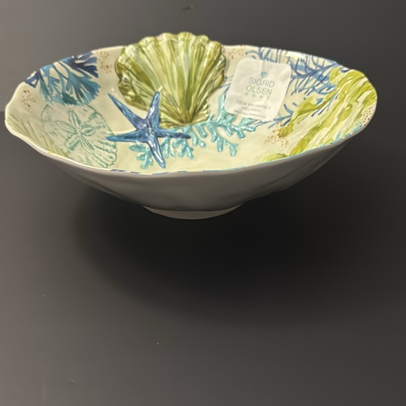 5pc SIGRID OLSEN Blue and Green Coastal Art Bowl & Dinner Plate Set - Melamine - Picture 4 of 10